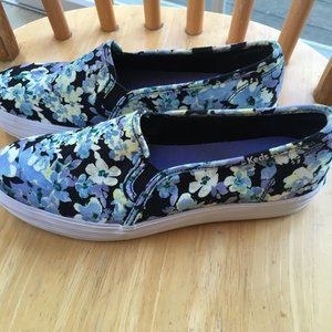 Keds Women's Floral Slip-On Shoes - Black and Blue